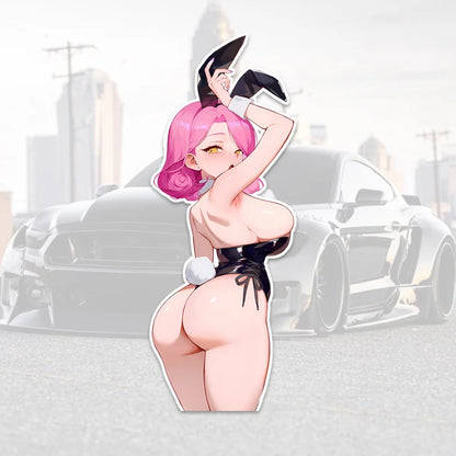 anime rabbit ear car stickers featuring a character in a stylish pose against a car backdrop.