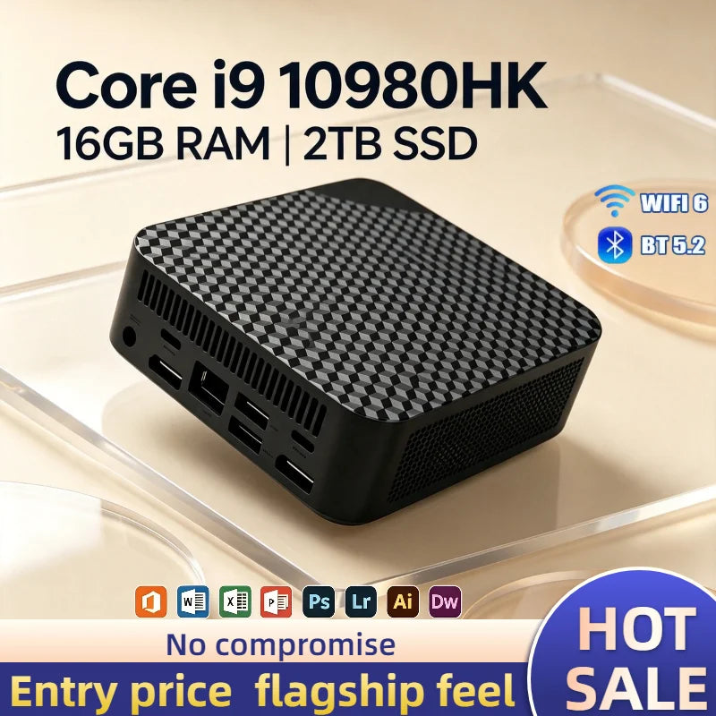 Core i9 10980HK Mini Desktop 16GB DDR4 512GB M.2 NVMe SSD Triple 4K Display WiFi6 BT5.2 Silent Cooling Home Office Pro PC