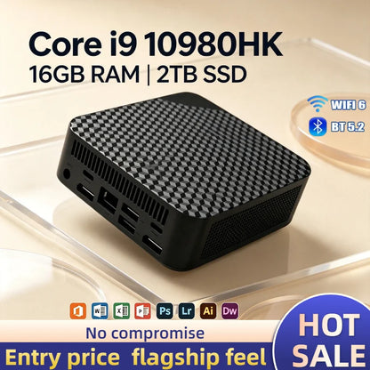 Core i9 10980HK Mini Desktop 16GB DDR4 512GB M.2 NVMe SSD Triple 4K Display WiFi6 BT5.2 Silent Cooling Home Office Pro PC