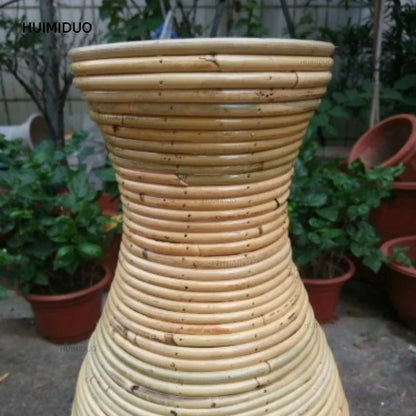 Large Natural Woven Rattan Floor Vase Bohemian Style Eco-Friendly Living Room Centerpiece Standing Planter for Home Decor