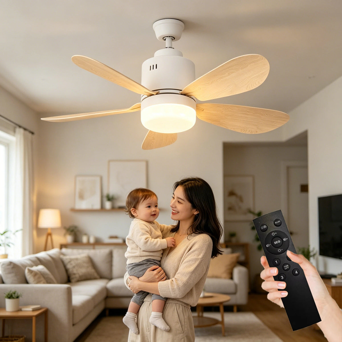 E26/E27 Socket LED Fan Light with Remote & APP 52.5cm 4 Speed Socket Ceiling Fans with Lighting Light Bulb Fan for Bedroom Home