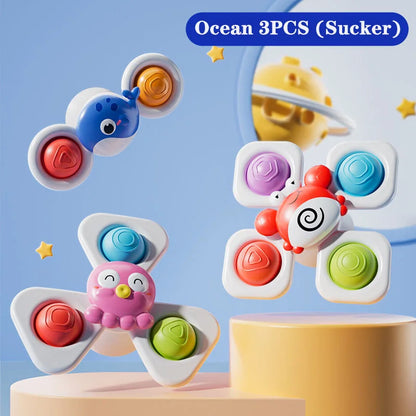 Suction Cup Spinning Cartoon Animal、Insects Spinner Toys Baby High Chair Window Gyro Stress Reliever Kids Bath Toys Gift