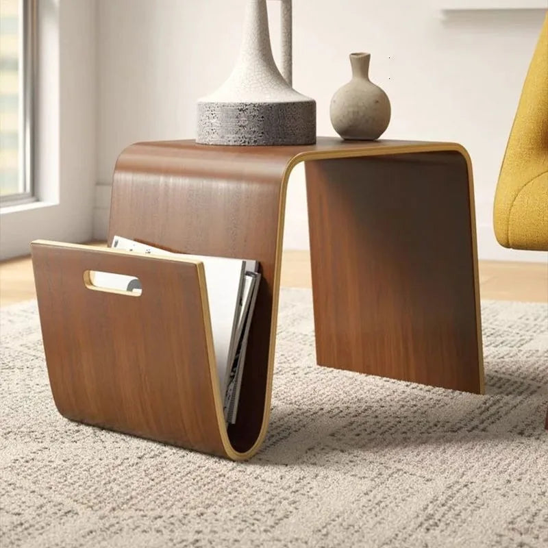 Nordic Medieval Large Curved Wood Coffee Table Bauhaus Designer Minimalist Side Table for Tatami Kang Household Use