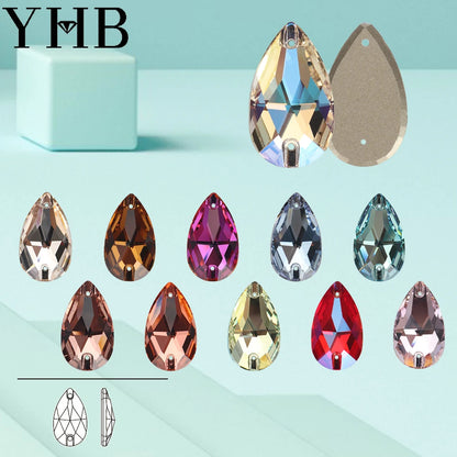 YHB Drop Moonlight Glass Lt Siam Crystal AB Sewing Stones Flatback Sew on Rhinestones For Garment Clothes Bags