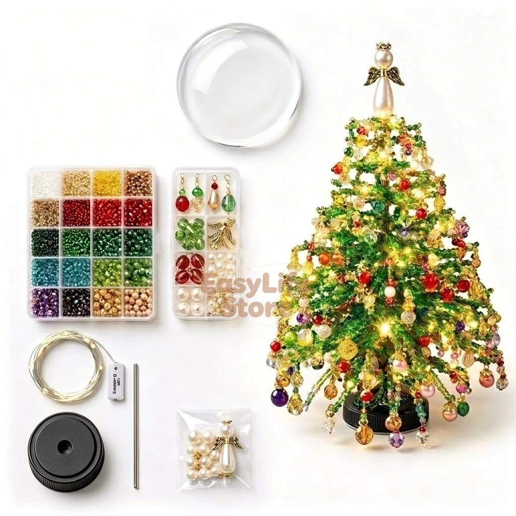 DIY Beaded Christmas Tree Kit 3D Crystal Craft with LED Lights, Stress-Free Holiday Activity&Handmade Gift for Adults,Teens,Kids