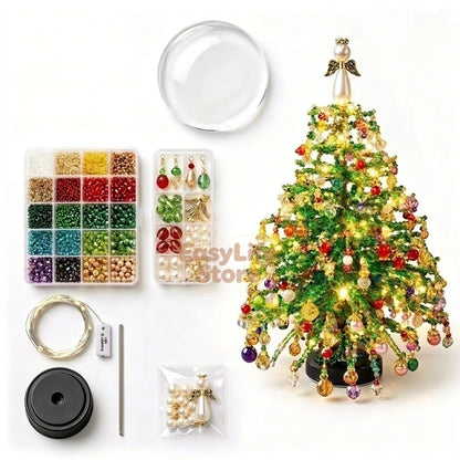 DIY Beaded Christmas Tree Kit 3D Crystal Craft with LED Lights, Stress-Free Holiday Activity&Handmade Gift for Adults,Teens,Kids
