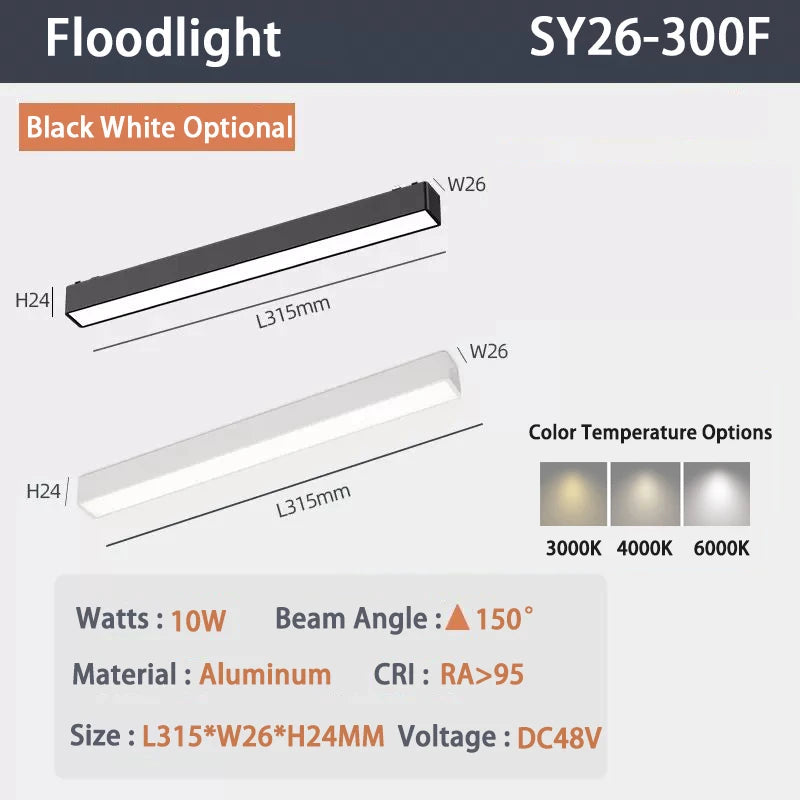 6MM Ultra Slim Magnetic Track Light Surface Mounted Ceiling Rail DC48V Modern LED Lamp Black White Magnet Rail Lamp Spotlight