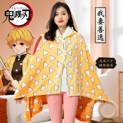 Kawaii Demon Slayer Blanket Plaid Kimetsu No Yaiba Cutecore Cosplay Essentials Pajama Bathrobe Flannel Shinobu Nezuko Collection