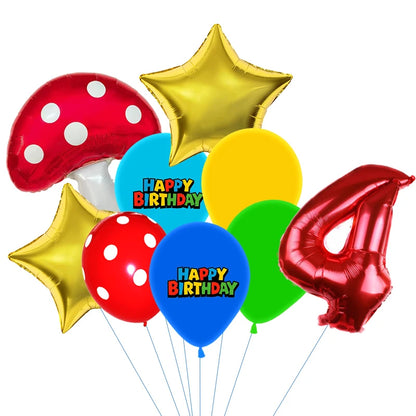Red Blue Green Yellow Mushroom Star Balloons for Cartoon Video Game Super Bros Balloon Birthday Inspired Party Decoration