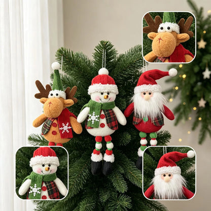 Christmas Tree Plush Hanging Ornaments Santa Snowman Reindeer Doll Pendants Tartan Cloth Xmas Home Holiday Party Decoration Gift