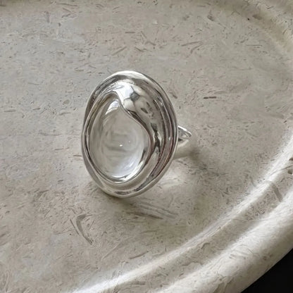 PANJBJ 925 Sterling Silver Geometry Crystal Ring For Women Ellipse Exaggerated Punk Water Drop Open Jewelry Gift Dropshipping