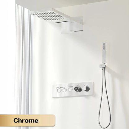 Luxury black brass wall mounted thermostatic shower system Simple embedded design for hot and cold water 3-function bathroom Tap