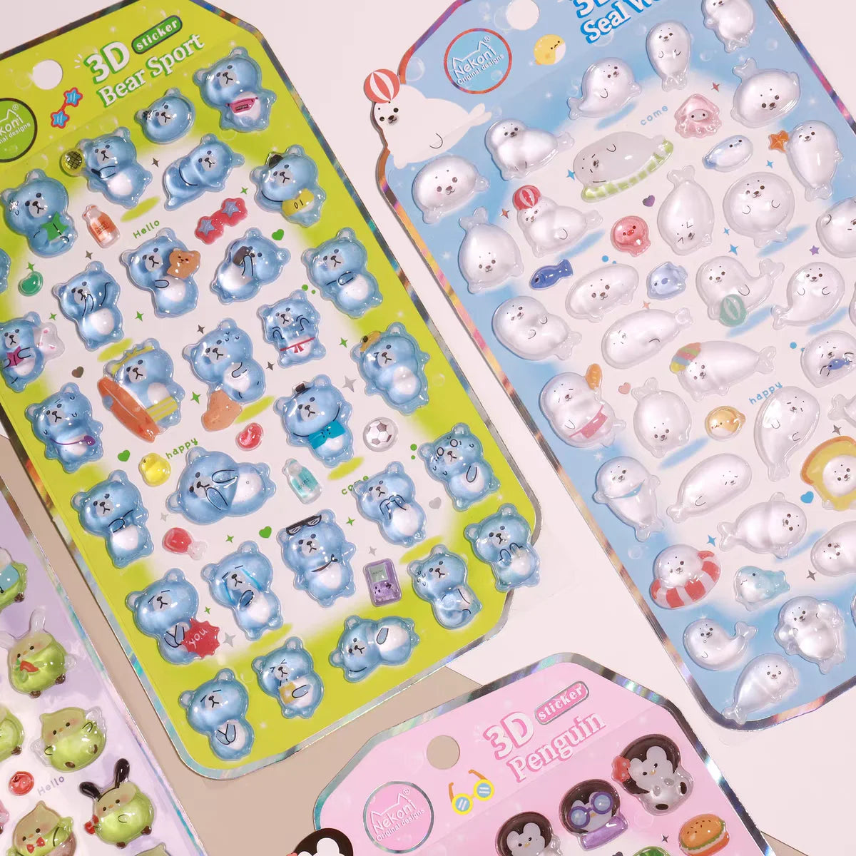 NEKONI 3D Animals Penguin Seal World Relief Stickers Scrapbooking DIY Journaling Stationery Diary Cute Stickers School Supply