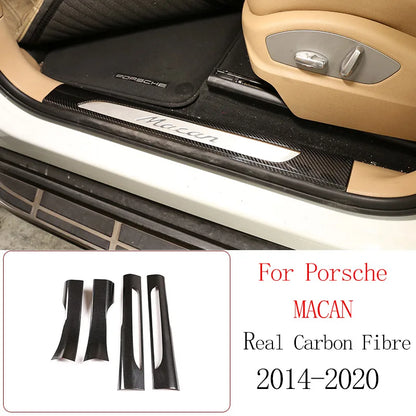 Real Carbon Fiber For Porsche Macan 2014-2020 Inner Door Central Control Gear Panel Cover Door Sill Trim Stickers Accessories