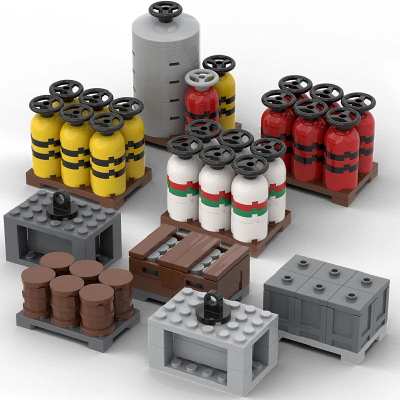 MOC Fuel Gas Tank Building Blocks Kit Wine Barrels Goods Container Forklift Bricks Toys Boys Gift