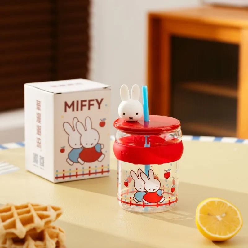 Miffy Anime Cartoon Rabbit Kawaii Glass Cup 450ml Breakfast Milk Juice Cups Cartoon Exquisite Fashion Student Drinking Cups Gift