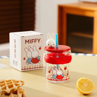 Miffy Anime Cartoon Rabbit Kawaii Glass Cup 450ml Breakfast Milk Juice Cups Cartoon Exquisite Fashion Student Drinking Cups Gift