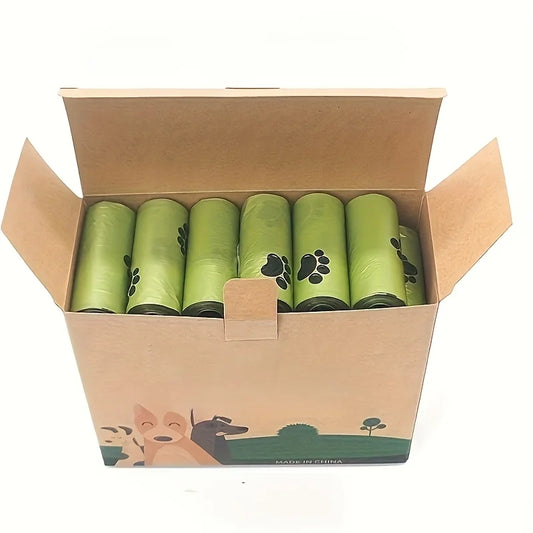 Pet Feces Bags, Leak Proof Dog Bag Refill, with Paw Print Design for Pet Cleaning and Outdoor Use（15 per roll）