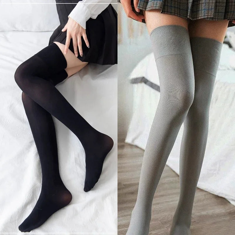 High-Quality Glue Dispensing Anti Slip Over Knee Long Socks Compression Women Knee High Hosiery Anti Pilling Female JK Stockings