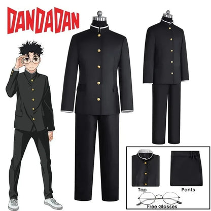 Ken Takakura Cosplay Costume Wig Anime Dandadan Okarun School Uniform Black Jacket Pants Gakuran Glasses Halloween Party Men
