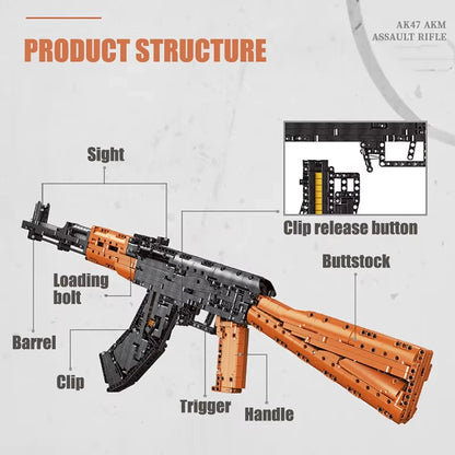 1423pcs Assault Rifle AK47 Building Blocks Military Series Rifle Children's Educational Assembly Toy Gun Model Boy Holiday Gift