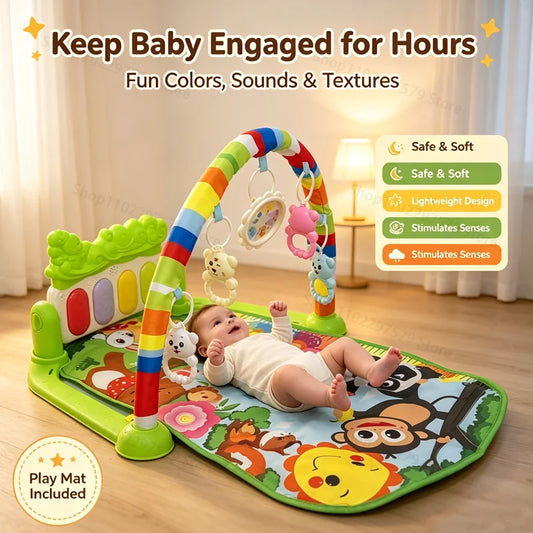Newborn Baby Fitness Stand Music Play Gym Piano Playmat Sensory Activity Crawling Pad Hanging Toys Early Educational Toys Gifts