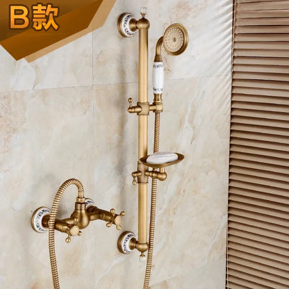 Brass Luxury Bathroom Shower Antique Bronze Finished Wall Mounted Lifting Bathroom Shower Mixer Set Portable Shower
