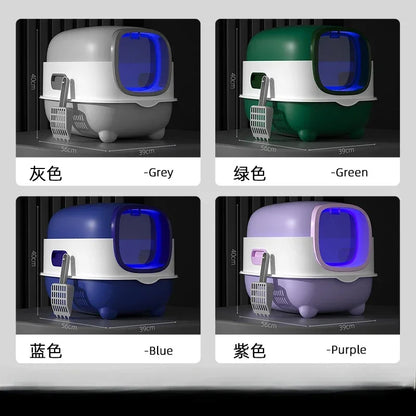 Oversized Cat Litter Box Fully Enclosed Pet Toilet Automatic Deodorizing Flip-top Cat Shit Basin