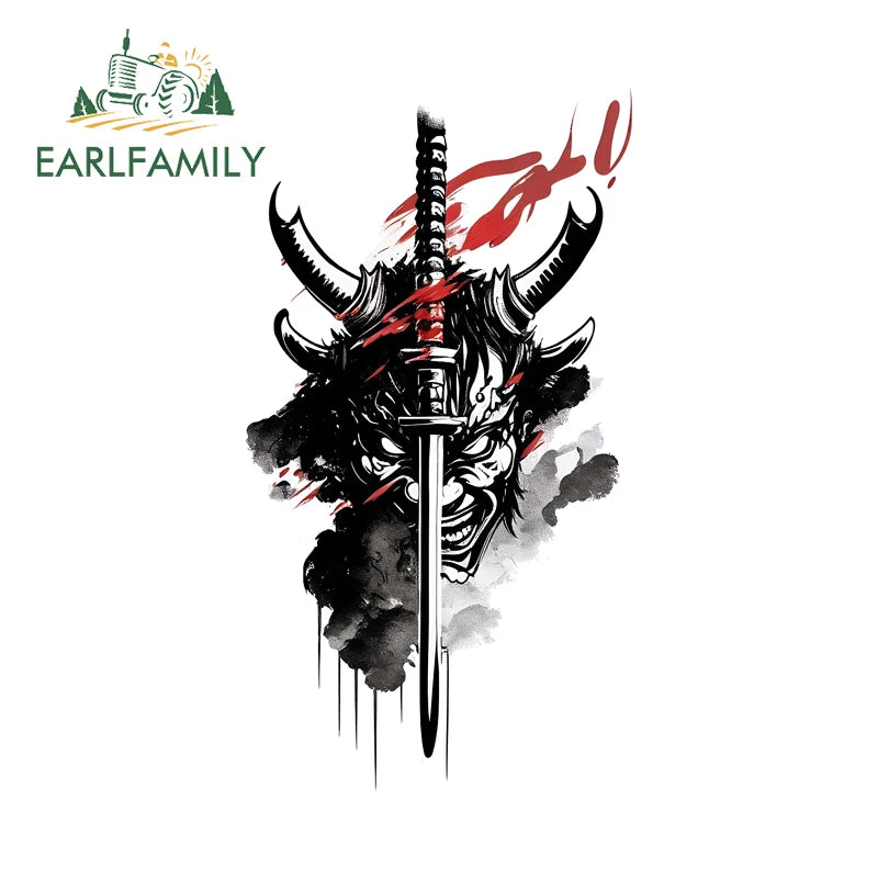 EARLFAMILY Samurai Theme Katana Design Car Stickers Cool Cartoon Picture Decal Amusing Motorcycle Car Body Occlusion Scratch