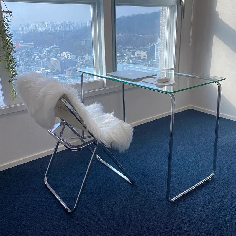 #Computer Desk, Glass Desk, Writing Desk, Living Room, Home Minimalist Makeup Desk
