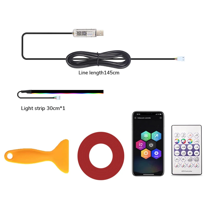 RGB USB Car Interior Decorative Lamps Strips Atmosphere Lamp Skylight Ambient Light App Remote Control Atmosphere Lamp Universal