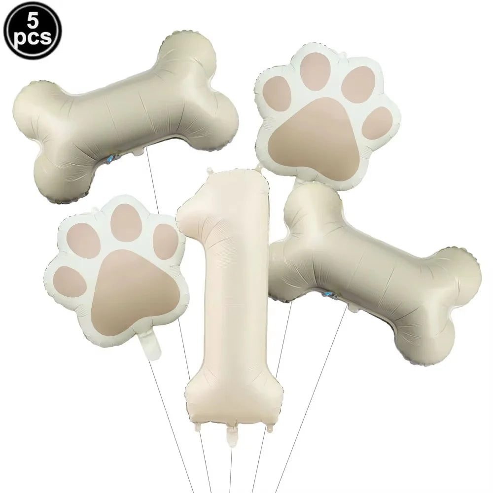 5pcs Dog Party Balloons 32inch Cream Number Balloon Bone Shaped Foil Balloon for Pets Party Birthday Decorations