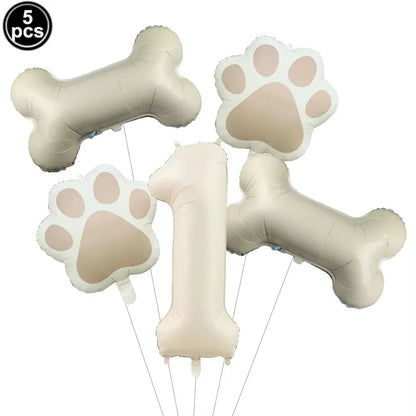 5pcs Dog Party Balloons 32inch Cream Number Balloon Bone Shaped Foil Balloon for Pets Party Birthday Decorations