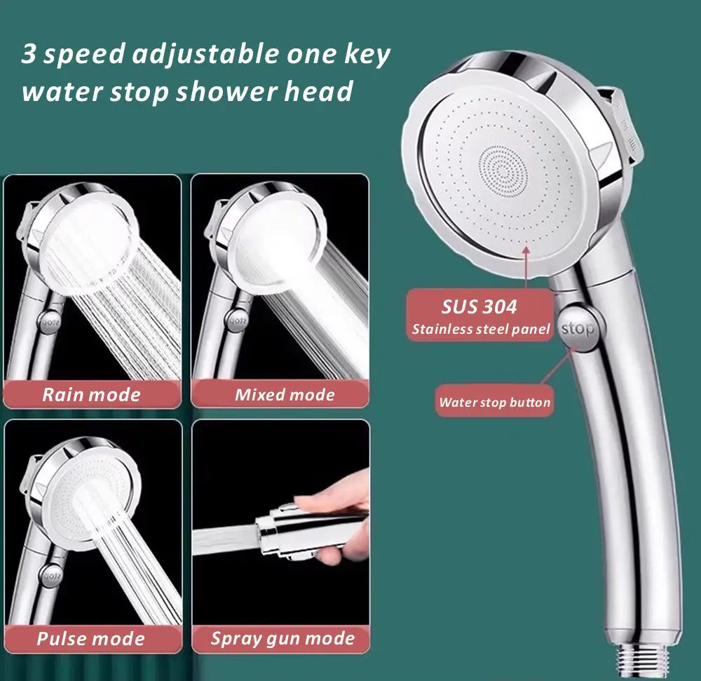 New High Pressure 4 Modes Adjustable Shower Head One Key Stop Water Saving Sprayer Rainfall Bath Showerhead Bathroom Accessories
