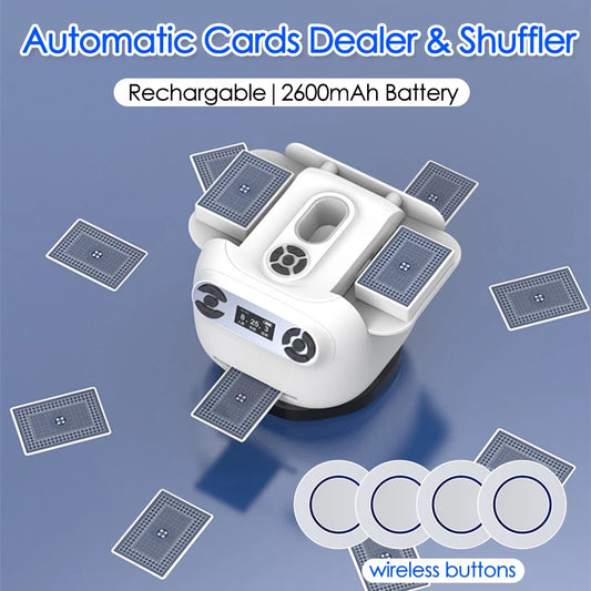 2 In 1 Playing Cards Shuffling Dealing Tool with Wireless Buttons 360° Rotating Auto Card Dealer Electric Shuffler Poker Tool