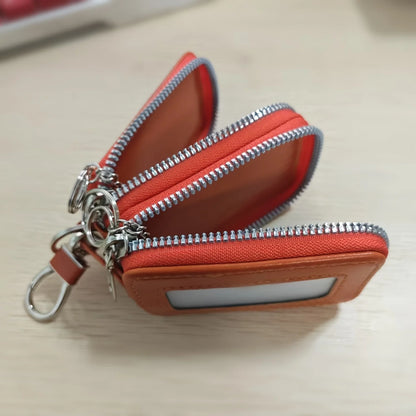 High-End Double Layer Zipper Car Key Holder Leather Key Case Large Capacity Universal Men Women Key Pouch with Keychain