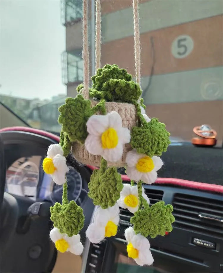 Handmade Crochet Car Styling Plants Succulent Car Plant Ornamentos Decoration Interior Accersories Cute Gift for Women