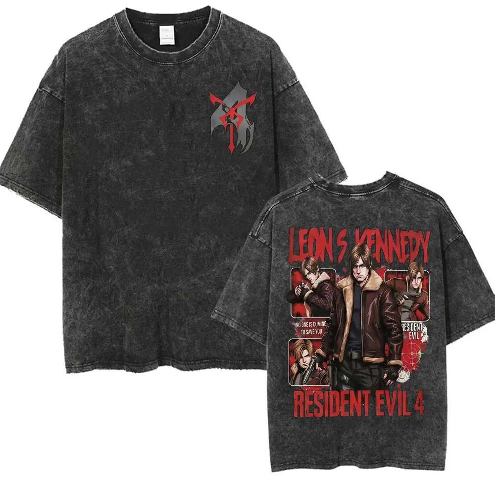 Limited Resident Evil Requiemm Anime T Shirt Men's Clothing Gothic Vintage Washed T Shirts Summer Tops O-Neck T-shirt Streetwear