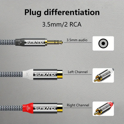 SUNKANDI 3.5mm to 2 RCA Cable,  3.5mm to 2RCA  Audio Adapter for Smartphones , MP3 player, Tablet, speaker, amplifier