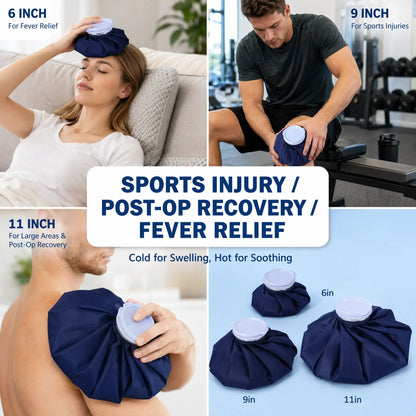 Reusable Ice Pack Hot Cold Therapy Bag, 6/9/11 Inch Waterproof Ice Bag for Injuries, Pain Relief, Fever, Muscle Aches, Sports Re