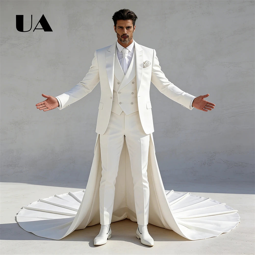 Men Banquet Three Piece Suit Attire Set, Long Tail Suit Jacket Pant Waistcoat for Men, Wedding Groom Suit XS-4XL Many Colors