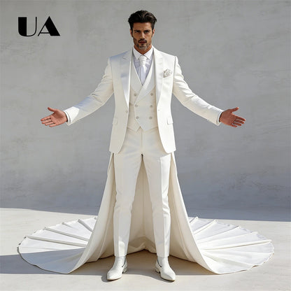 Men Banquet Three Piece Suit Attire Set, Long Tail Suit Jacket Pant Waistcoat for Men, Wedding Groom Suit XS-4XL Many Colors