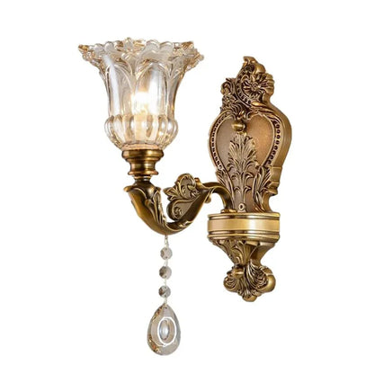 European Style Retro Crystal Glass Wall Lamp Dual Head Living Room Bedroom Bedside Lamp Corridor Corridor Wall Lamp