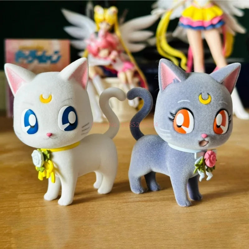 Bandai Sailor Moon  Anime Figure Luna Artemis Cat Model Statue Kawaii Cute Collection Desktop Decoration Doll Toy Birthday Gift
