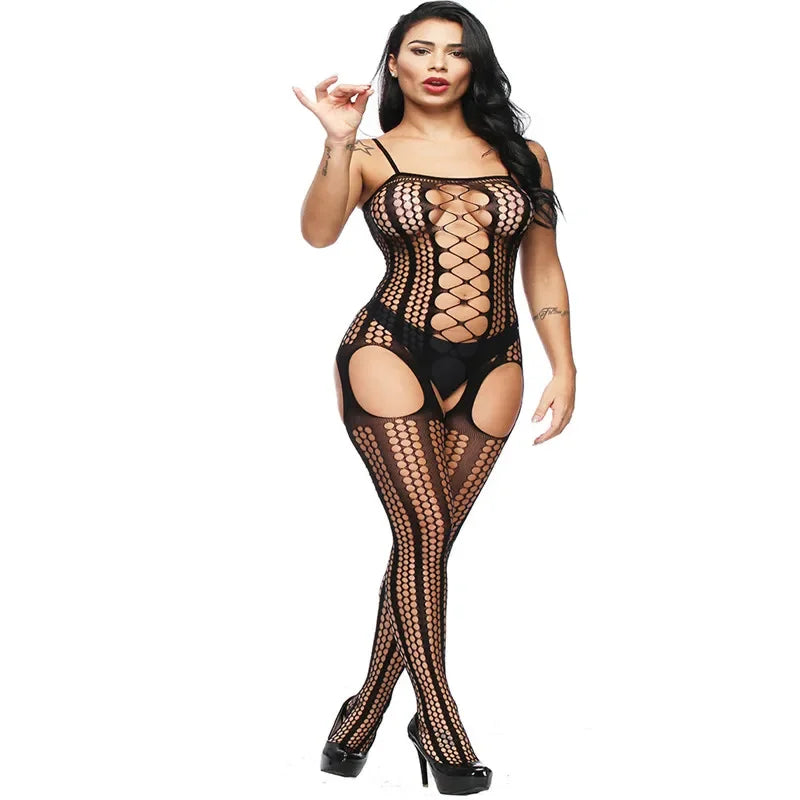 Sexy Body Stockings Women Open Crotch Erotic Babydoll Fishnet Mesh Tights Lingerie Erotic Bodysuit Sleepwear Underwear Teddies