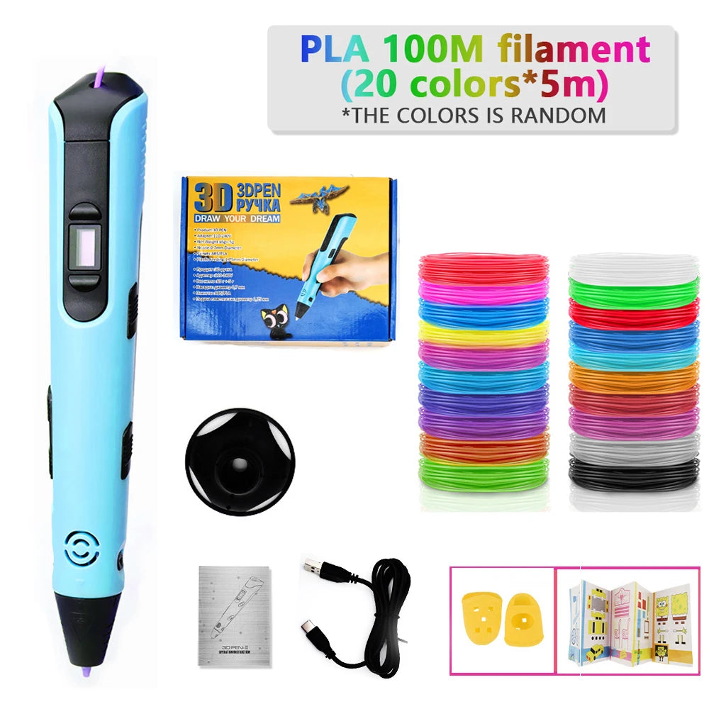 3D Printing Pen for Kids Safe Design LCD Display, DIY Drawing, Holiday Birthday Gift, ABS PLA Educational Intellectual Toy