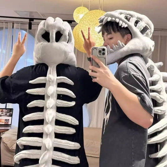 90/120cm Realistic Dinosaur Skeleton Costume Set Funny Headgear Cosply Dress Up Halloween Clothing Plush Toys Creative Gifts