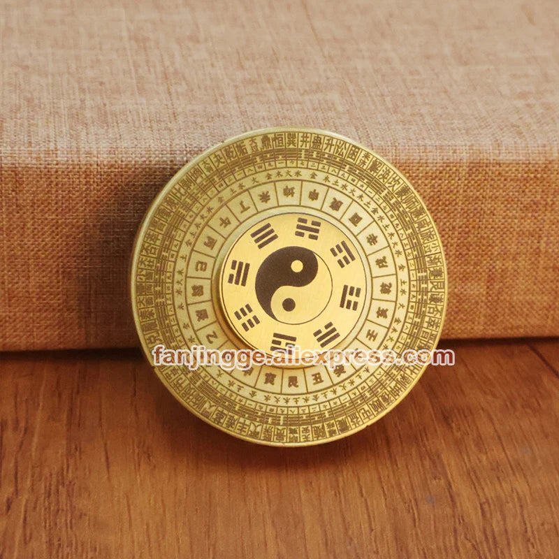 Feng Shui Brass Compass Mini PortableTai Chi Bagua Luo Pan Four Divine Beasts Zodiac 360 degree rotation Unzip Toy Gyroscop