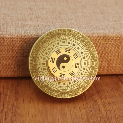 Feng Shui Brass Compass Mini PortableTai Chi Bagua Luo Pan Four Divine Beasts Zodiac 360 degree rotation Unzip Toy Gyroscop