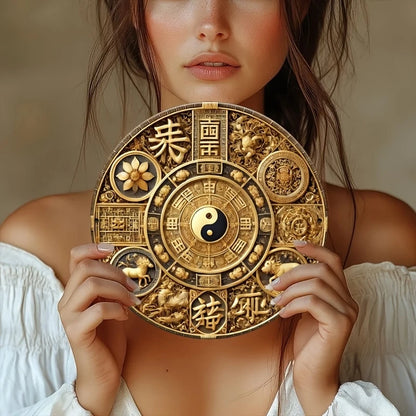 8in 2D Flat Prosperity Badge Gossip Lucky Feng Shui Wooden Board Mystic Eastern Power Office Decoration Props  Photoshoots Gifts